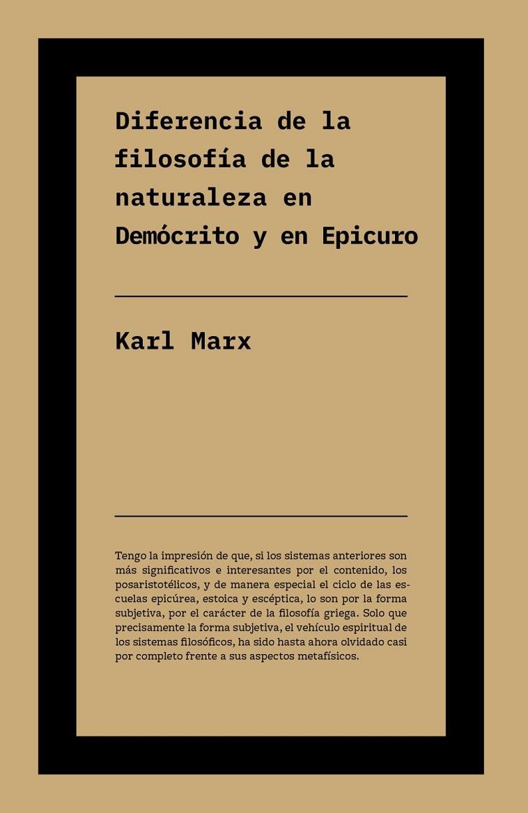 Diferencia entre la filosofía de la naturaleza en Demócrito y en Epicuro | 9791388115141 | Marx, Karl