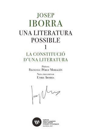 Literatura possible 1, Una : La contitució d'una literatura | 9788478228904 | Iborra Martínez, Josep