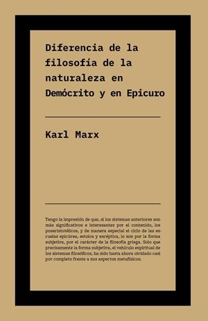 Diferencia entre la filosofía de la naturaleza en Demócrito y en Epicuro | 9791388115141 | Marx, Karl